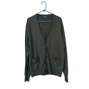 KALLSPIN Wool Cashmere Blend Classic Heather Gray Sweater Cardigan Size L